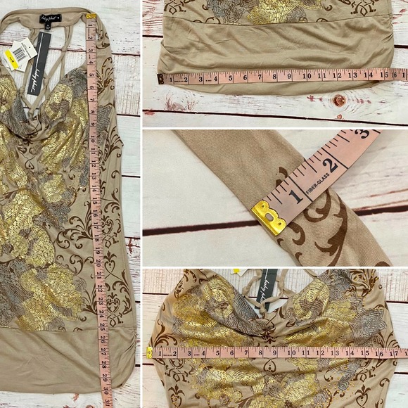 Baby Phat Tan/Gold/Studded 'Seductive Dream' Open Back Mini Halter Dress NWOT - Picture 12 of 12